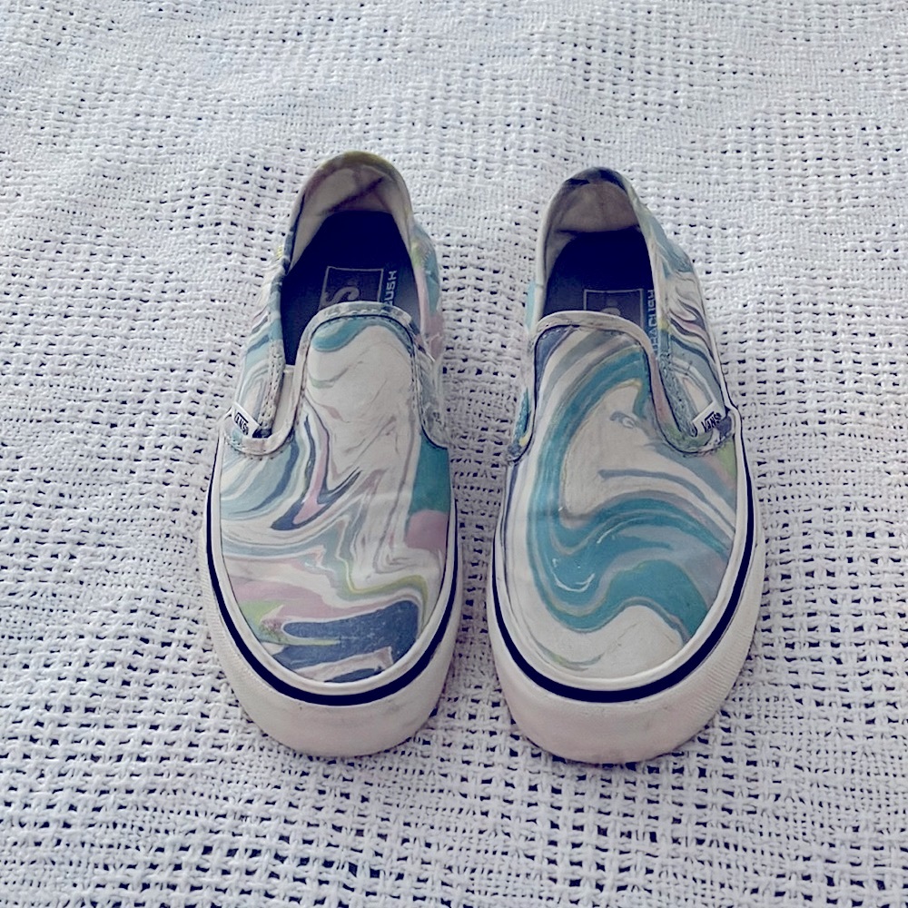 Vans multi colored slip on canvas shoes sz 5